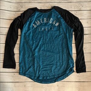 American Eagle Blue and Black Long Sleeve Shirt